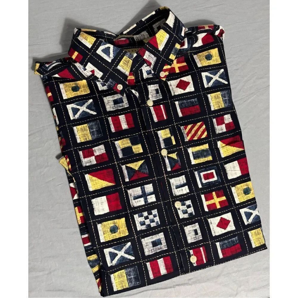 VTG Natural Issue Wrinkle Free Hawaiian Shirt Men XLT TALL Flags Design